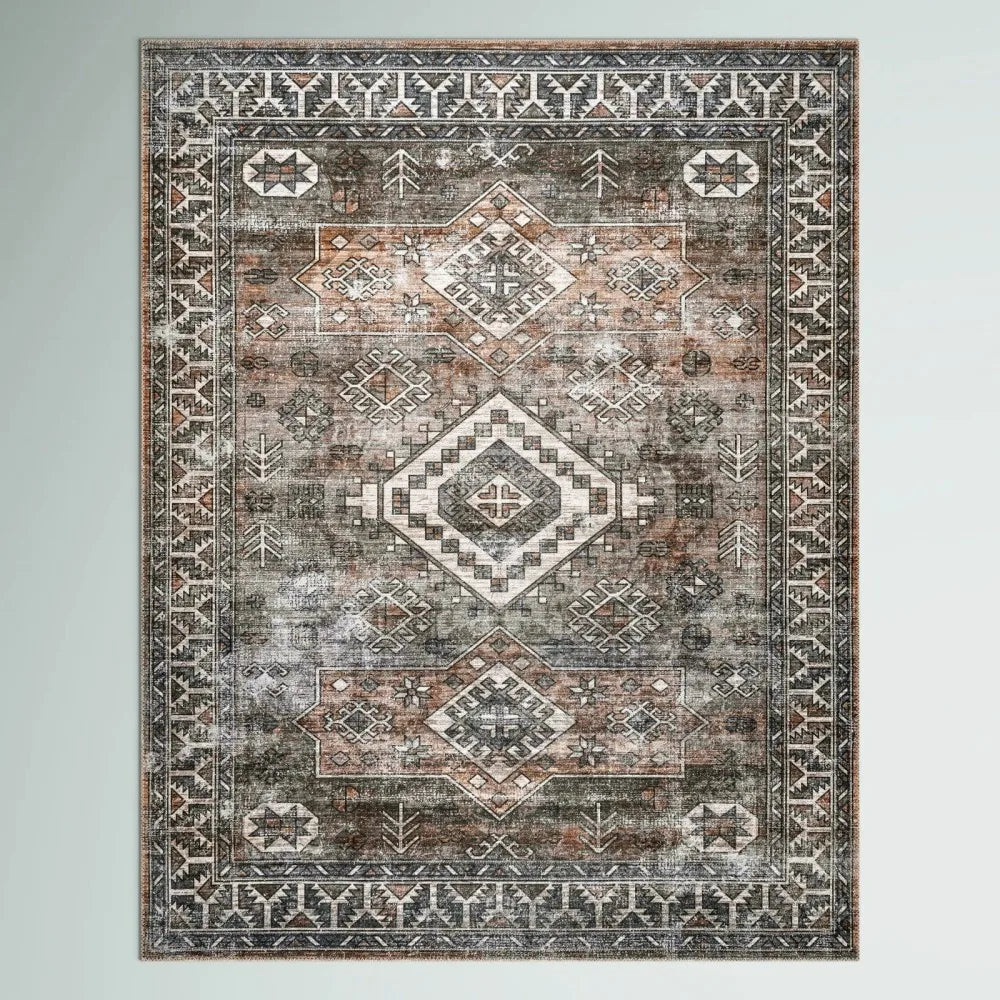 Navak Carpet Boho-Teppiche, waschbar, Vintage, modern, neutral, großer Flanellteppich für Esszimmer, Wohnzimmer, Schlafzimmer, Bauernhaus, rutschfeste Matte