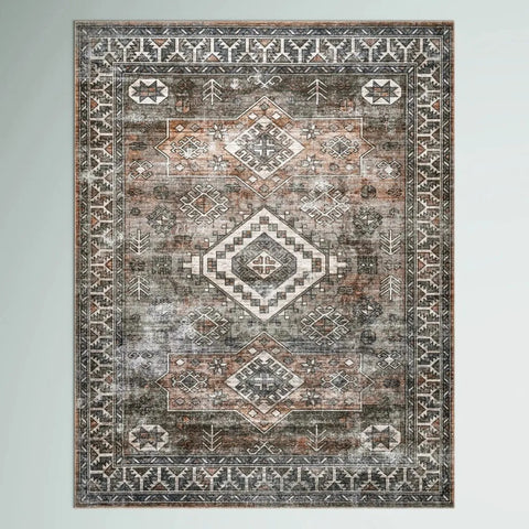 Navak Carpet Boho-Teppiche, waschbar, Vintage, modern, neutral, großer Flanellteppich für Esszimmer, Wohnzimmer, Schlafzimmer, Bauernhaus, rutschfeste Matte