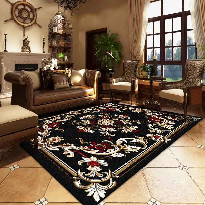 Navak Carpet Retro European and American Style Large Room Rugs Non-slip Soft Sofa Table Mat Foldable Easy Clean Carpet for Live Room Washable