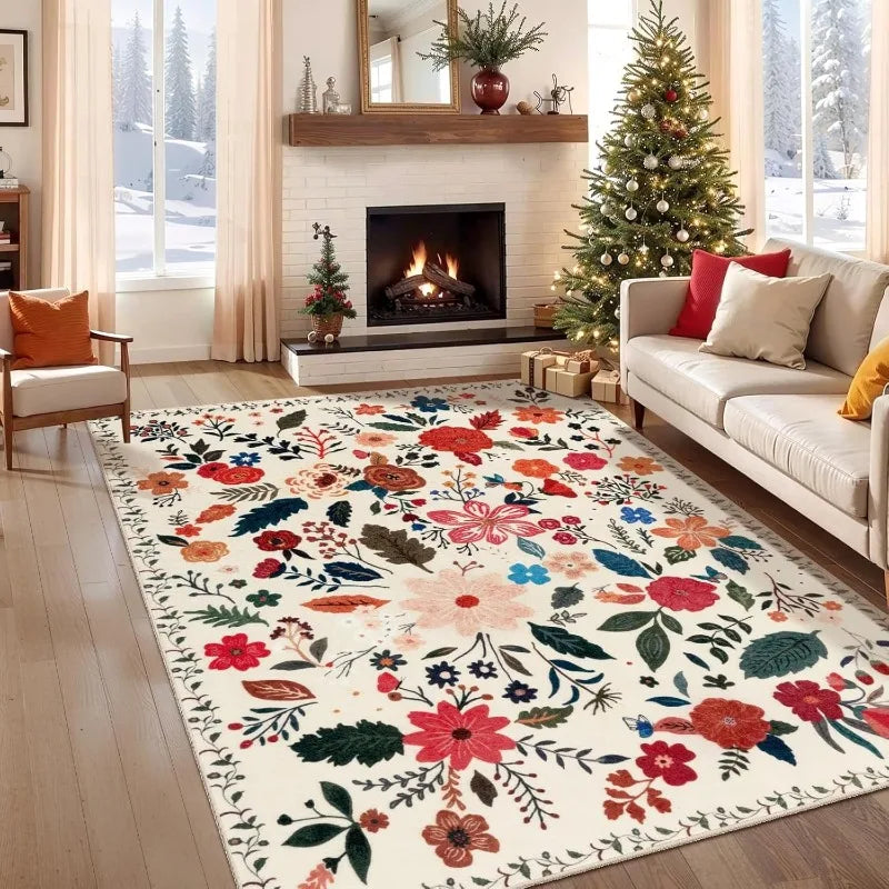 Navak Carpet Pink Vintage Living Room Carpet Bohemian Style Light Luxury Bedroom Rug Large Area Machine Washable Non-slip Coffee Table Mat 러그