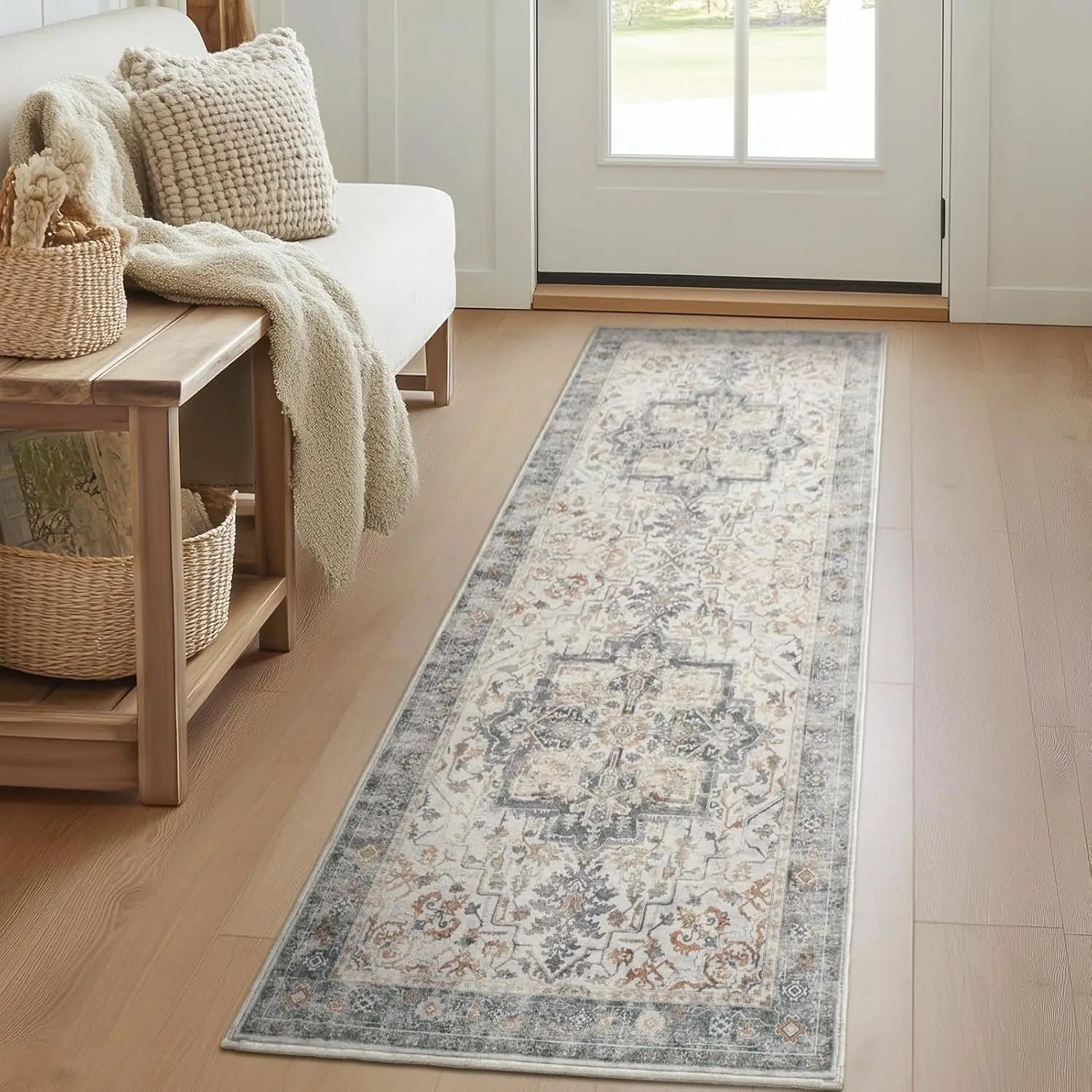 Navak Carpet Crystal velvet carpetVintage DistressedArea Rugs for Living Room Bedroom Non Slip Washable, Medallion Pattern Printed Low