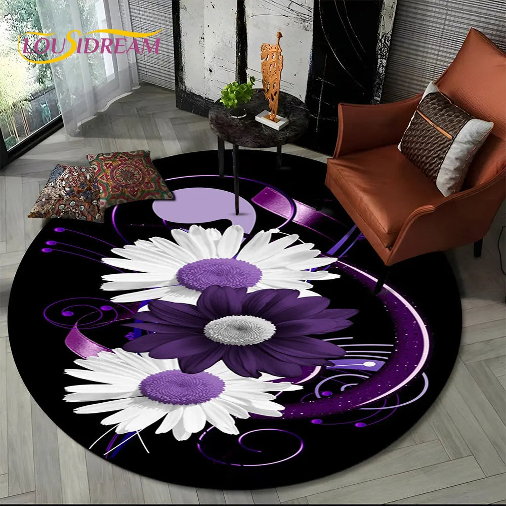 Navak Teppich, 3D-Gänseblümchen, nordische Blume, Sonnenblume, runder Teppich, Teppich für Wohnzimmer, Kinderzimmer, Sofa, Spielzimmer, Dekoration, rutschfeste Bodenmatte