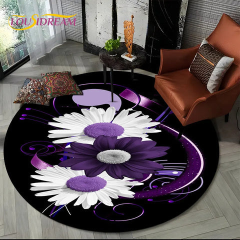 Navak Teppich, 3D-Gänseblümchen, nordische Blume, Sonnenblume, runder Teppich, Teppich für Wohnzimmer, Kinderzimmer, Sofa, Spielzimmer, Dekoration, rutschfeste Bodenmatte