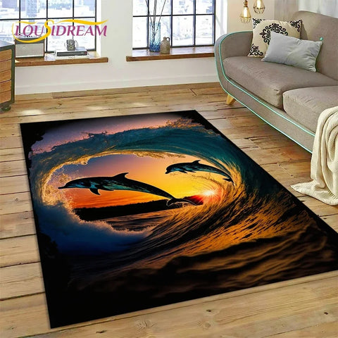 Navak Teppich, 3D-Unterwasserwelt, Meeresboden, Delfin, Cartoon-Teppich, für Schlafzimmer, Wohnzimmer, Sofa, Dekoration, große Bodenmatte für Kinder