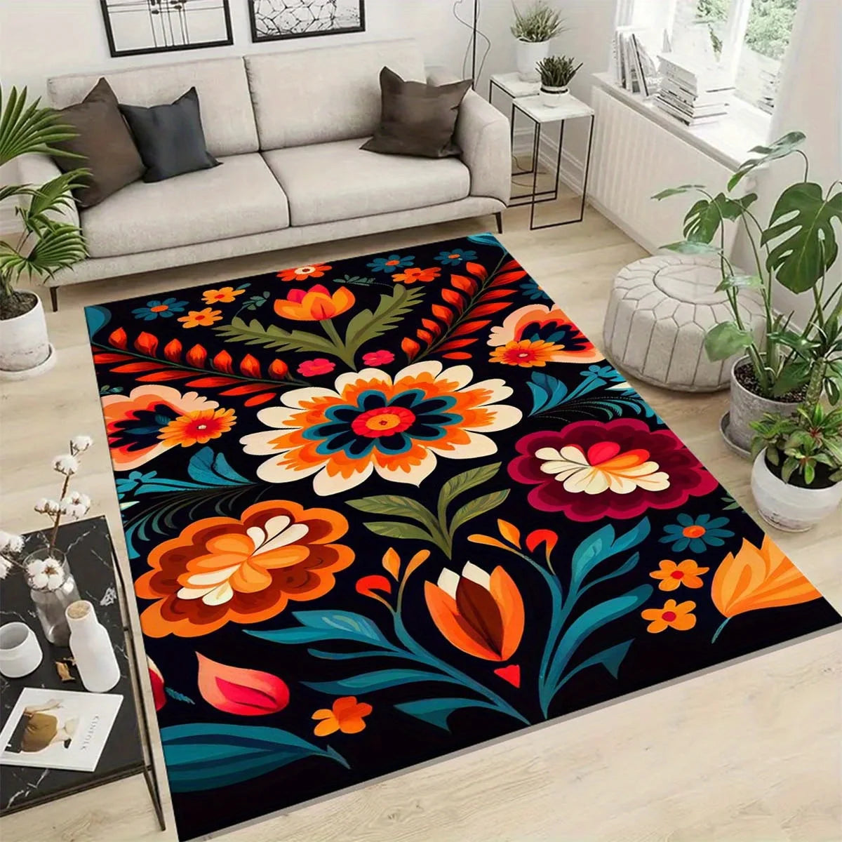 Navak Carpet Chic Floral Rutschfester Teppich - Waschbar, Perfekt für Innen-/Außendekoration in Wohnzimmer, Schlafzimmer, Küche, Büro, Café &amp; Restaurant
