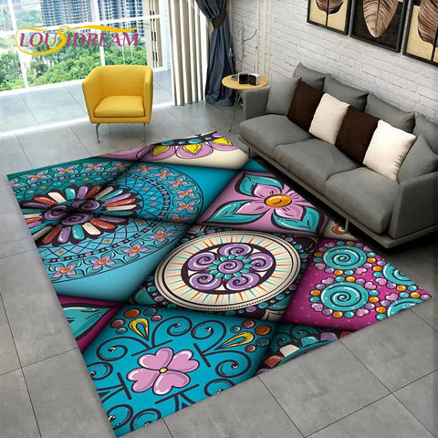 Navak Carpet Bohemia Mandala Geometrischer Teppich, Teppich für Zuhause, Wohnzimmer, Schlafzimmer, Sofa, Fußmatte, Küchendekor, rutschfeste Fußmatten für Kinder