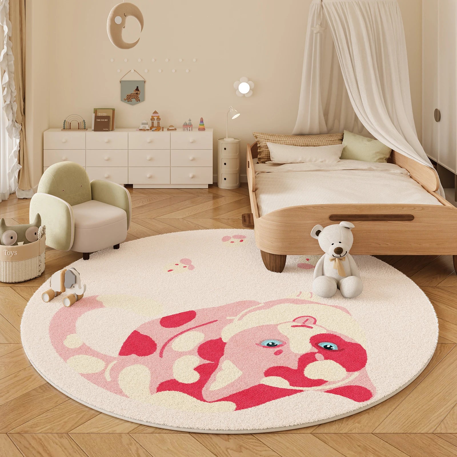 Navak Teppich, Cartoon-Stil, Schlafzimmer-Dekor, Teppich, dicke Plüsch-Bodenmatte für Kinder, flauschig, weich, rund, Teppich mit niedlichen Mustern für Wohnzimmer
