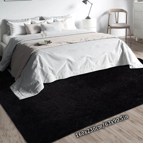 Navak Carpet Exclusive Picks Luxuriöser schwarzer Plüschteppich mit großer Fläche für Wohnzimmer, Schlafzimmer, flauschiger Teppich, zotteliger weicher Nachtvorleger, kleine Badezimmer-Bodenmatte