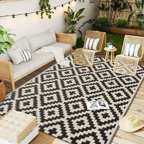 Navak Teppich UBN33HAPIHAPPY Indoor Outdoor Wendbarer Kunststoff-Stroh-Teppich für die Terrasse, Outdoor-Teppiche, wasserdicht, für Deck, Hinterhof, Familienpicknick, Bal9Hb^