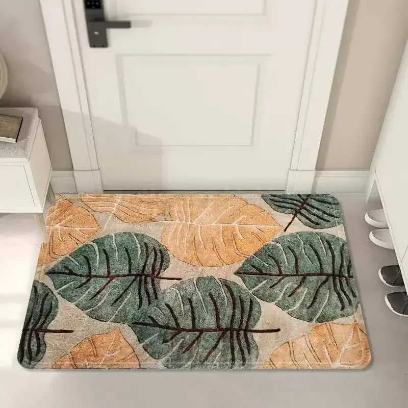 Navak Carpet Willkommens-Fußmatte mit Blumen- und Blattmotiv, für den Eingangsbereich, Dekoration, rutschfest, für Badezimmer, Eingangsbereich, Küchenteppich, waschbare Fußmatte