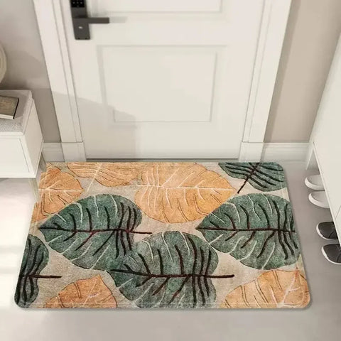 Navak Carpet Willkommens-Fußmatte mit Blumen- und Blattmotiv, für den Eingangsbereich, Dekoration, rutschfest, für Badezimmer, Eingangsbereich, Küchenteppich, waschbare Fußmatte