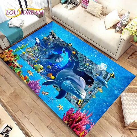 Navak Teppich, 3D-Illusion, Meeresboden, Unterwasserwelt, Delfin, Hai, Teppich für Wohnzimmer, Schlafzimmer, Sofa, Fußmatte, rutschfeste Bodenmatte
