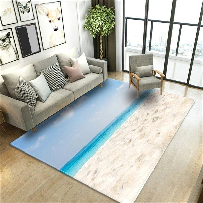 Navak Teppich, Strandwellen, 3D-gedruckte Teppiche für Wohnzimmer, Kinderzimmer, Küchenmatte, Bodenteppiche, moderne Eingangsmatte, Heim- und Badezimmerteppiche