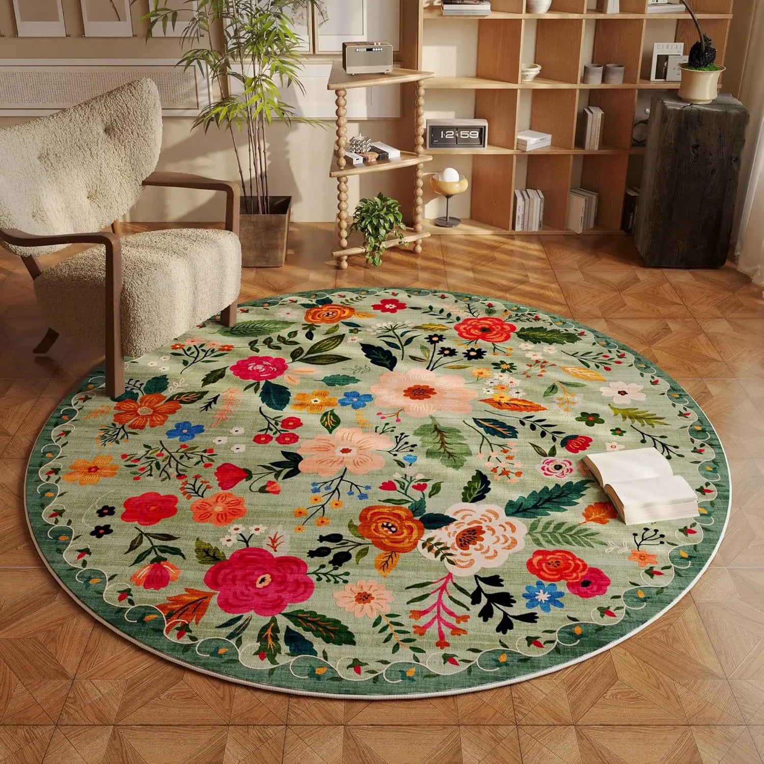 Navak Teppich, Blumenmuster, Teppiche für Schlafzimmer, Zuhause, flauschiger, weicher Teppich, Retro, rund, Wohnzimmer-Dekoration, Teppich, dicke, rutschfeste Bodenmatte für das Bett