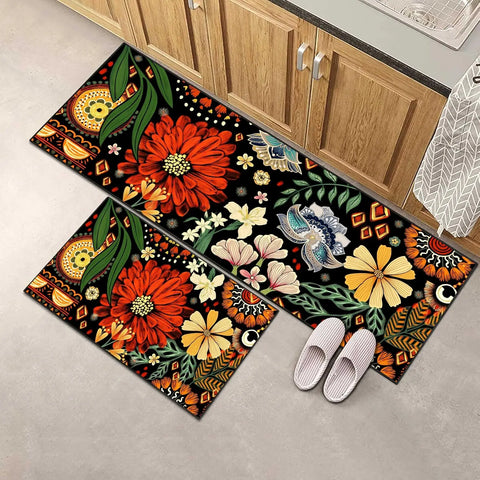 Navak Carpet Exclusive Picks 2-teiliges Sommerblumen-Teppichset, Heimdekoration, rutschfeste, schmutzabweisende und waschbare Bodenmatte, Badezimmerteppich für den Innenbereich