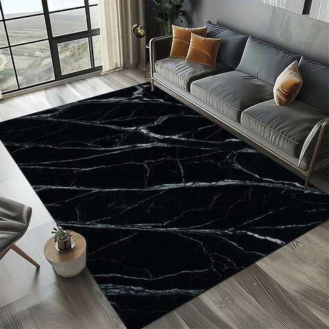 Navak Carpet Eleganter Teppich in Schwarz, Weiß und Gold – Anspruchsvolles marmorähnliches Muster für Wohnzimmer oder Schlafzimmer, rutschfeste moderne Wohndekoration