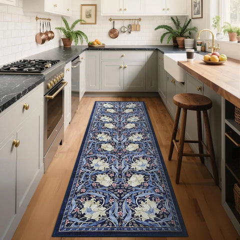 Navak Teppich, Läufer für den Flur, weich, geblümt, Küchenteppich, waschbar, rutschfest, für Korridor, langer Teppich, für Schlafzimmer, Nachttisch, Bad, Waschküche, Bodenmatte