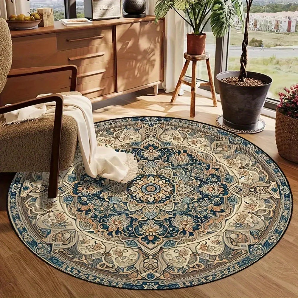 Navak Carpet 1 Stück, dunkle persische Bohemian-Matte, rund, quadratisch, Kristallsamt, maschinenwaschbar, strapazierfähige Gummirückseite, Luxusteppich, verfügbar