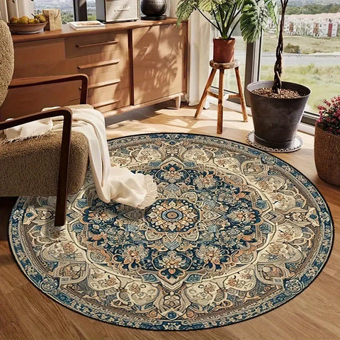 Navak Carpet 1 Stück, dunkle persische Bohemian-Matte, rund, quadratisch, Kristallsamt, maschinenwaschbar, strapazierfähige Gummirückseite, Luxusteppich, verfügbar