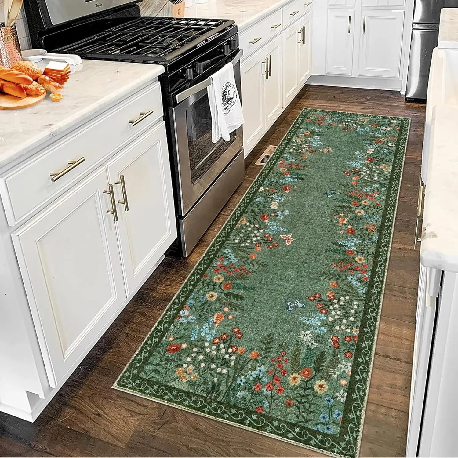 Navak Carpet Boho-Teppiche, waschbar, für den Eingangsbereich, floraler Teppich für das Schlafzimmer, rutschfest, weicher Innenteppich für Wohnzimmer, Küche, Waschküche, Foyer