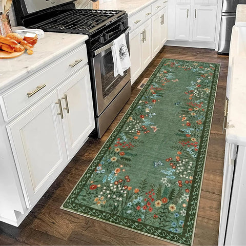 Navak Carpet Boho-Teppiche, waschbar, für den Eingangsbereich, floraler Teppich für das Schlafzimmer, rutschfest, weicher Innenteppich für Wohnzimmer, Küche, Waschküche, Foyer