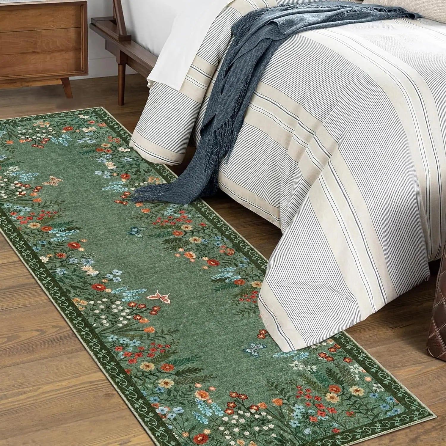 Navak Carpet Boho-Teppiche, waschbar, für den Eingangsbereich, floraler Teppich für das Schlafzimmer, rutschfest, weicher Innenteppich für Wohnzimmer, Küche, Waschküche, Foyer