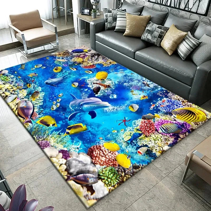 Navak Carpet3D Strand Meer Wellen Muster Teppich Tür Bodenmatte Fisch Fußmatte Rutschfeste Bodenmatte Wohnzimmer Teppich Home Zimmer Schlafzimmer Dekoration