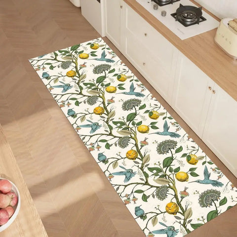 Navak Teppich Zitronenbaum Blumenvogel Küchenmatte Dekor Teppich für Wohnzimmer Rutschfester Flur Balkon Teppiche Schlafzimmer Fußmatte Badefußpolster