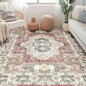 Navak Teppich, maschinenwaschbar, kein Flor, rutschfest, Vintage-Teppiche für Wohnzimmer, Schlafzimmer und Esszimmer, Bohemian-Stil, Used-Look I