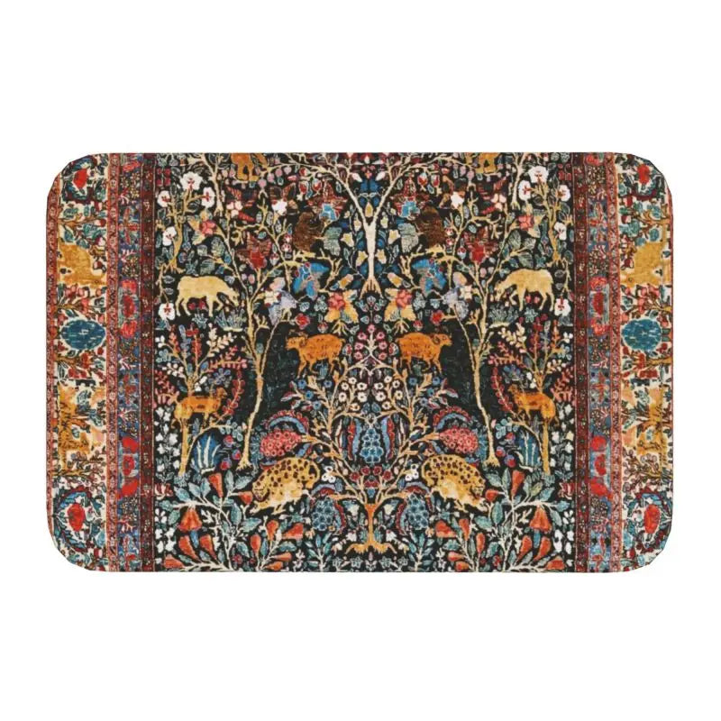 Navak Teppich, blau, antik, persischer Isfahan-Seidenteppich mit Tieren, Eingangsmatte, Stammes-Ethno-Blumenmuster, Badematte, Teppich