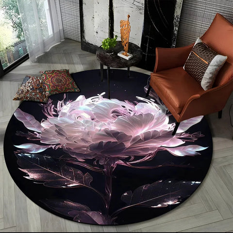 Navak Carpet 3D Luxury Flower Rose Daisy Nordic Round Carpet Rug for Living Room Bedroom Child Playroom Chair Decor,Pet Area Rug Non-slip Mat