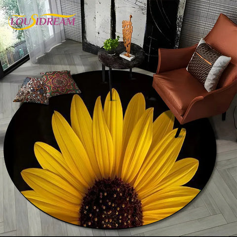 Navak Teppich, 3D-Gänseblümchen, nordische Blume, Sonnenblume, runder Teppich, Teppich für Wohnzimmer, Kinderzimmer, Sofa, Spielzimmer, Dekoration, rutschfeste Bodenmatte