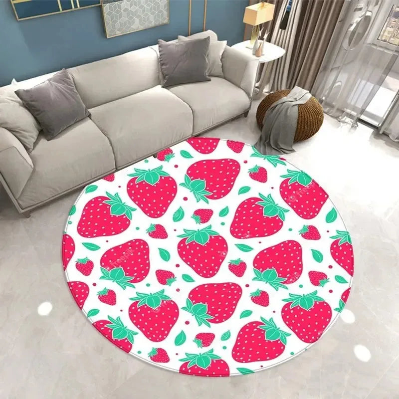 Navak Teppich, schöner Erdbeerdruck, runder Teppich, für Zuhause, Wohnzimmer, Sofa, Schlafzimmer, Bodendekoration, Küche, saugfähige Matte
