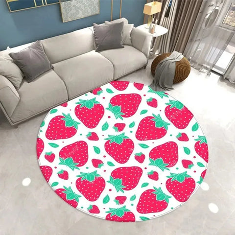 Navak Teppich, schöner Erdbeerdruck, runder Teppich, für Zuhause, Wohnzimmer, Sofa, Schlafzimmer, Bodendekoration, Küche, saugfähige Matte