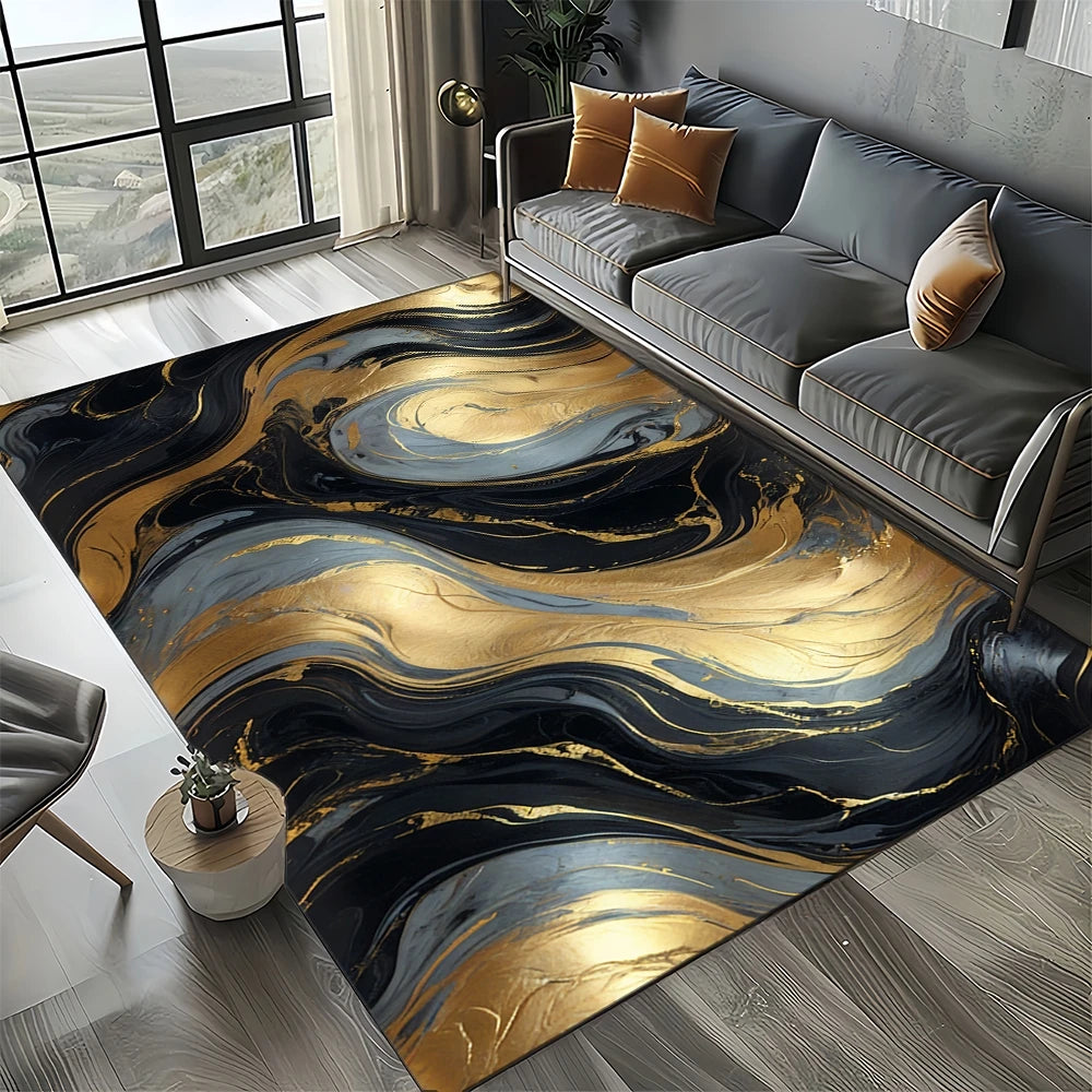 Navak Carpet Eleganter Teppich in Schwarz, Weiß und Gold – Anspruchsvolles marmorähnliches Muster für Wohnzimmer oder Schlafzimmer, rutschfeste moderne Wohndekoration