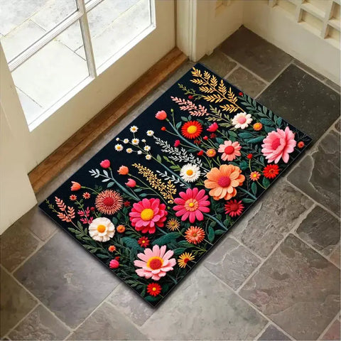 Navak Carpet „Charmanter Kristall-Samt-Teppich – Fußmatte mit weichem und lebendigem Blumenmuster, rutschfeste Eingangsdekoration, perfekter Akzent für das Zuhause im Frühling“