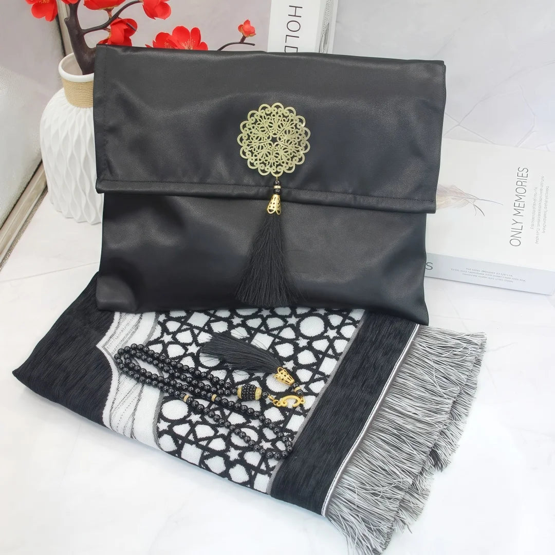 Navak-Teppich, muslimischer Gebetsteppich mit tragbarer Tasche, Perlen, muslimisch für Frauen und Männer, weiche Matte, Islam-Geschenkset, türkisch für Ramadan, Eid, Hadsch, Reisematte