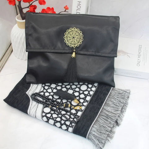 Navak-Teppich, muslimischer Gebetsteppich mit tragbarer Tasche, Perlen, muslimisch für Frauen und Männer, weiche Matte, Islam-Geschenkset, türkisch für Ramadan, Eid, Hadsch, Reisematte