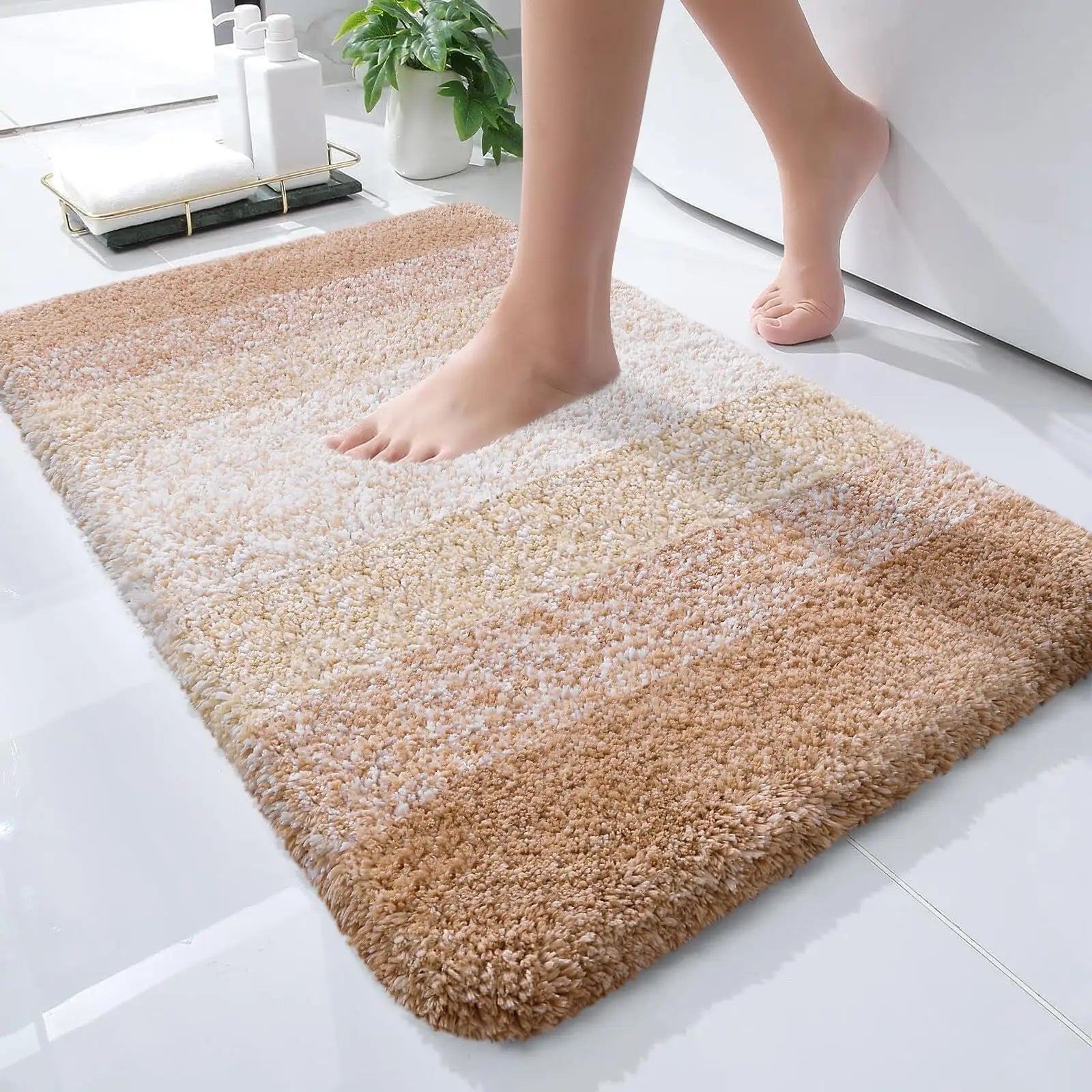 Navak Carpet Kitinjoy Badezimmerteppich, extra weich, saugfähig, Mikrofaser, rutschfest, Plüsch, zottelig, maschinenwaschbar, Badezimmerteppich