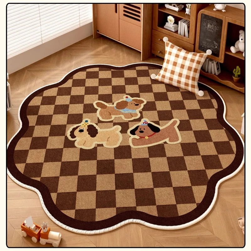 Navak Carpet Retro Brown Living Room Decoration Round Carpet Cartoon Style Rugs for Bedroom Anti-slip Lounge Floor Mat Washable Home Soft Rug
