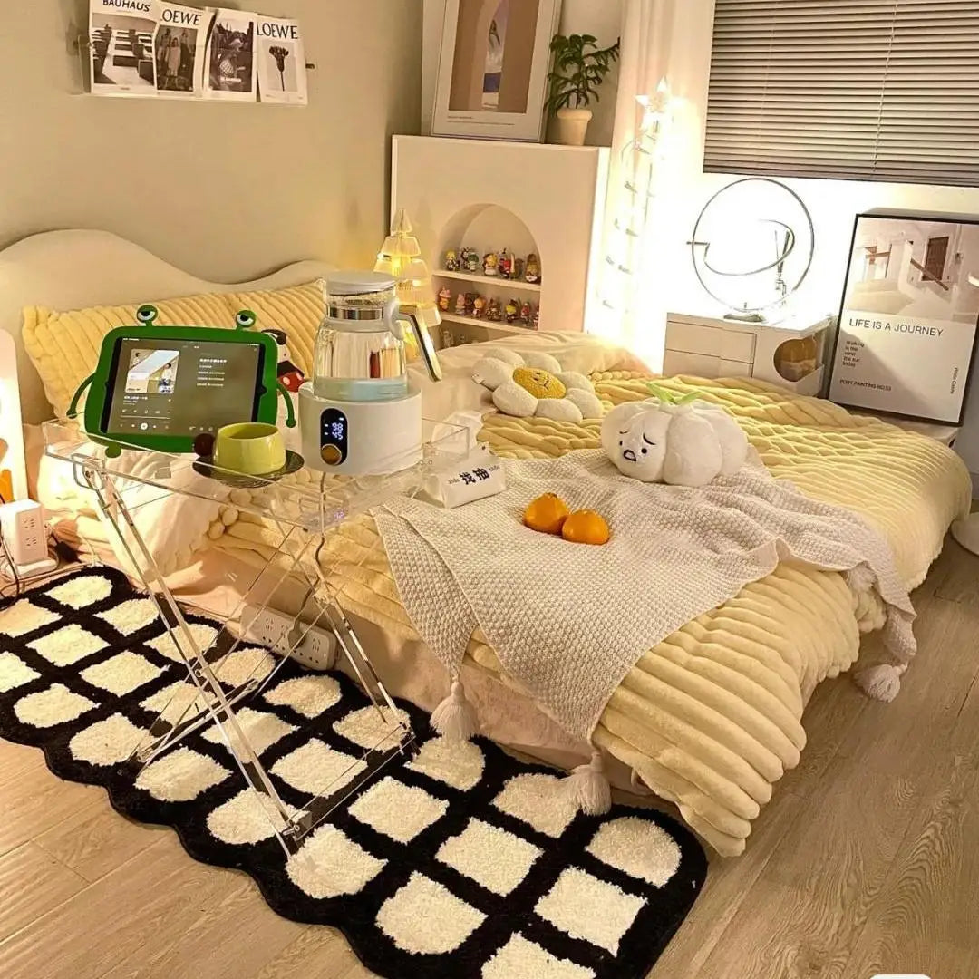 Navak Teppich, koreanischer Stil, Teppich für Wohnzimmer, Plüsch, Schwarz, Weiß, einfarbig, dick, rutschfest, Ins-Stil, kleine Teppiche, Schlafzimmer, flauschige Fußmatte