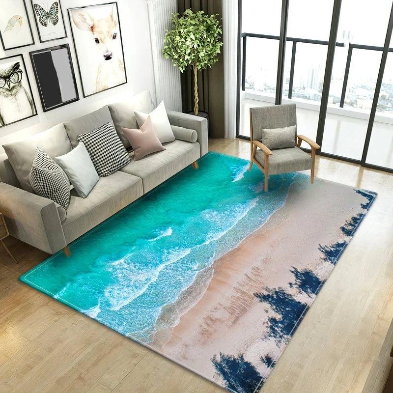 Navak Teppich, Strandwellen, 3D-gedruckte Teppiche für Wohnzimmer, Kinderzimmer, Küchenmatte, Bodenteppiche, moderne Eingangsmatte, Heim- und Badezimmerteppiche