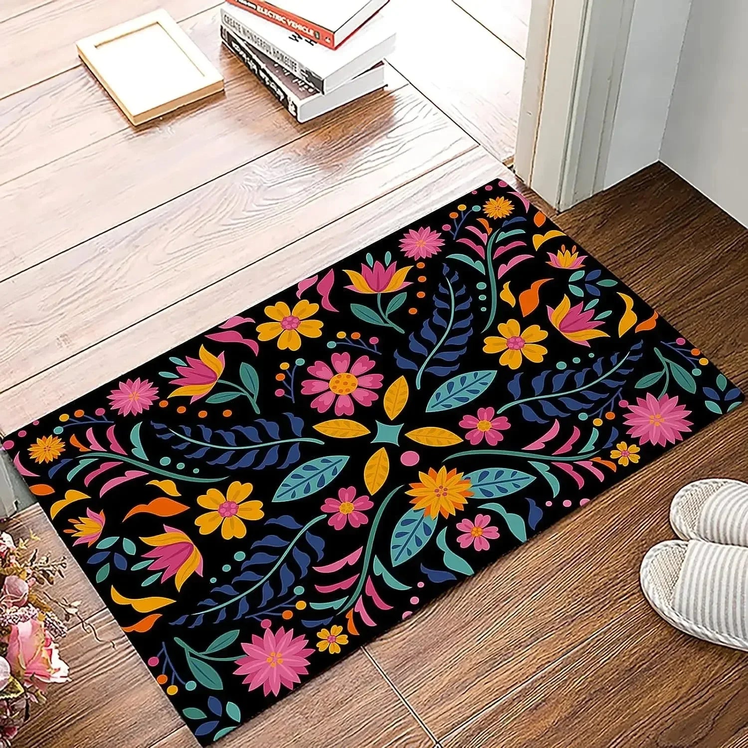 Navak Carpet Küchenteppiche im mexikanischen Blumenstil, Willkommensmatte, Fußmatte, Eingangstürmatte, rutschfeste Fußmatte, Waschraum-Bodenmatte