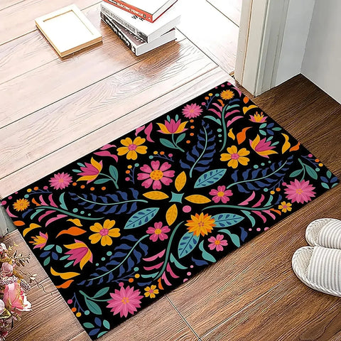 Navak Carpet Küchenteppiche im mexikanischen Blumenstil, Willkommensmatte, Fußmatte, Eingangstürmatte, rutschfeste Fußmatte, Waschraum-Bodenmatte