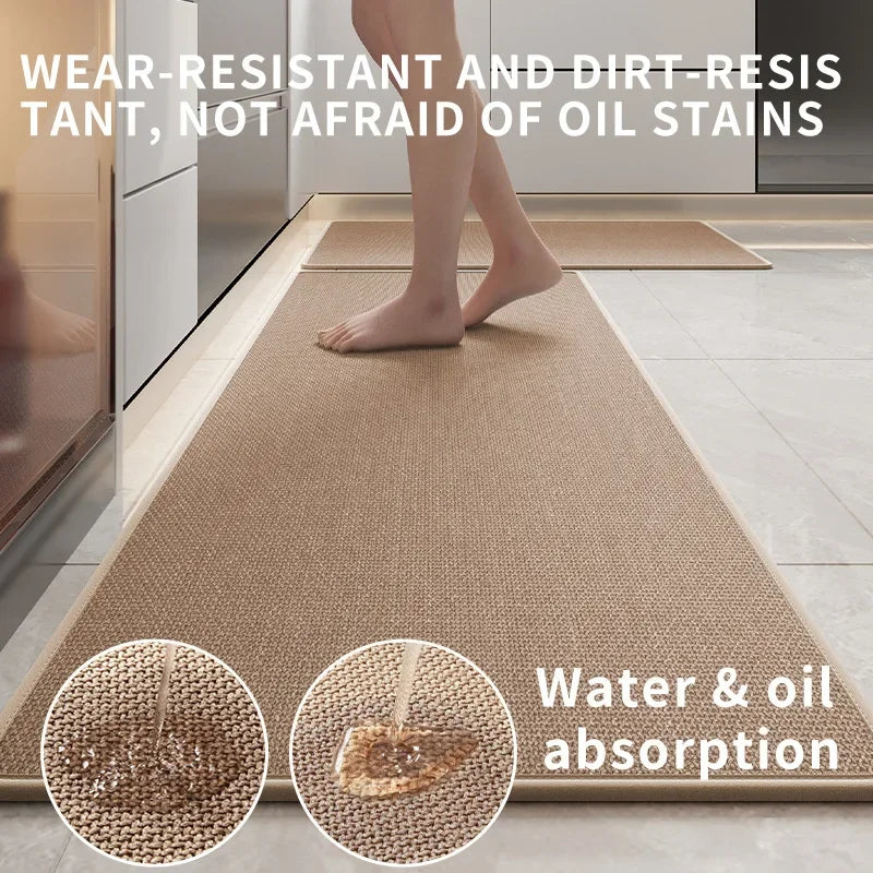Navak Carpet Leinen-Küchenteppich, absorbiert Wasser und Öl, rutschfest und verschleißfest, lange Bodenmatte, nicht waschbar, abwischbarer Teppich, schmutzabweisend