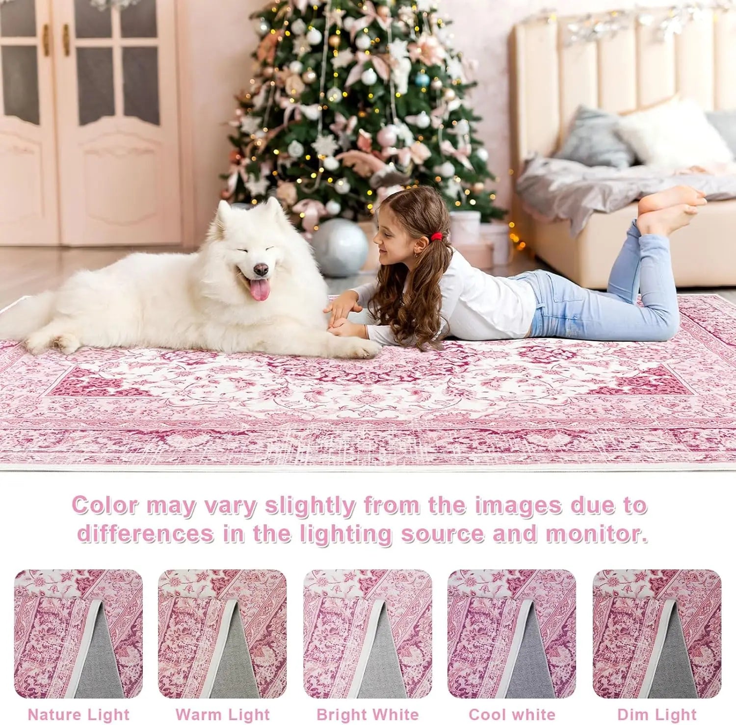 Navak Carpet Crystal Velvet Carpet Hellrosa Teppich für das Wohnzimmer, maschinenwaschbare Teppiche mit rutschfester Rückseite für Mädchenschlafzimmer, Cu