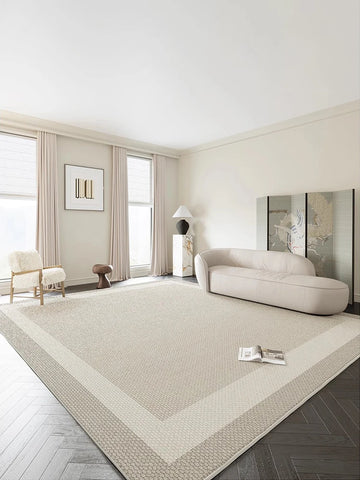 Navak-Teppich, Beige, Hellgrau, Plüschteppich mit elegantem Bordürendesign, weicher, dicker Florteppich für Wohnzimmer, Schlafzimmer, Heimdekoration, großer Teppich