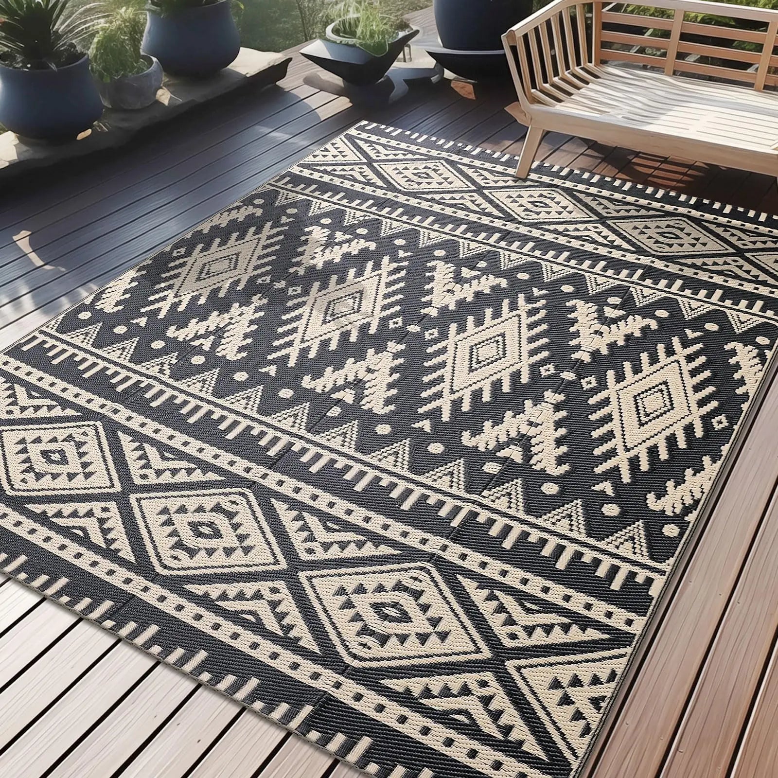 Navak Carpet Olanly Wendbare Outdoor-Teppiche aus Kunststoff für die Terrasse, rutschfeste, wasserdichte Teppiche für Camping, große, faltbare Modeteppiche für das Dach