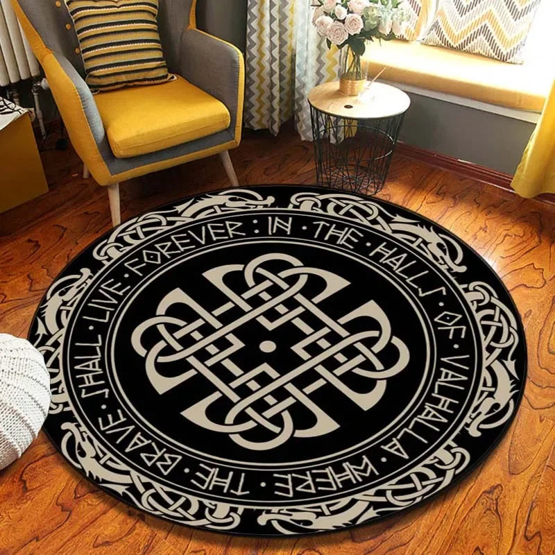 Navak Carpet World Tree Runder Teppich Flächenteppich Wikinger Nordische Mythologie Druck Runder Teppich Wohnzimmer Schlafzimmer Bodenmatte Spielzimmer Weicher runder Teppich