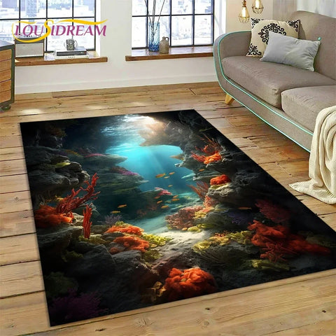 Navak Teppich, 3D-Unterwasserwelt, Meeresboden, Delfin, Cartoon-Teppich, für Schlafzimmer, Wohnzimmer, Sofa, Dekoration, große Bodenmatte für Kinder